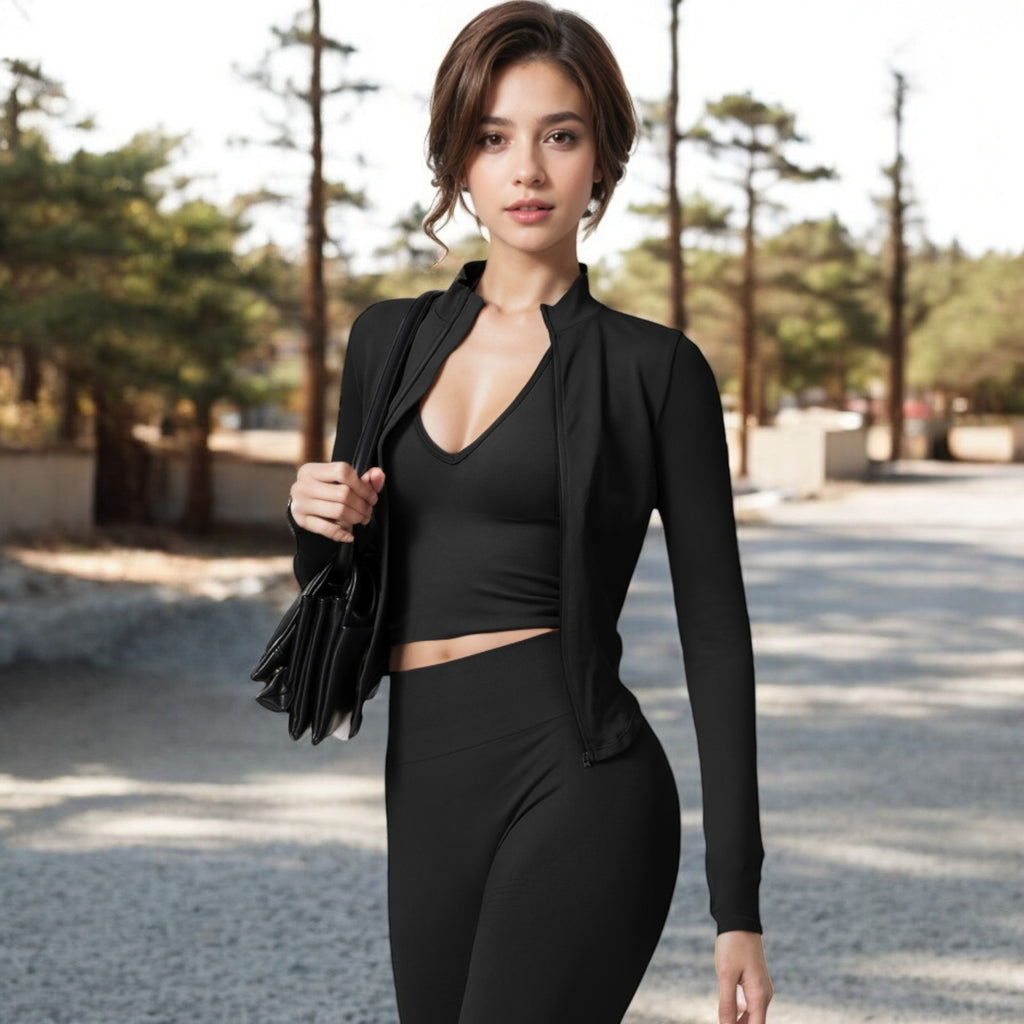 Anna-Kaci Women's Zip-Up Long Sleeve Activewear Jacket with Thumbholes and High Collar