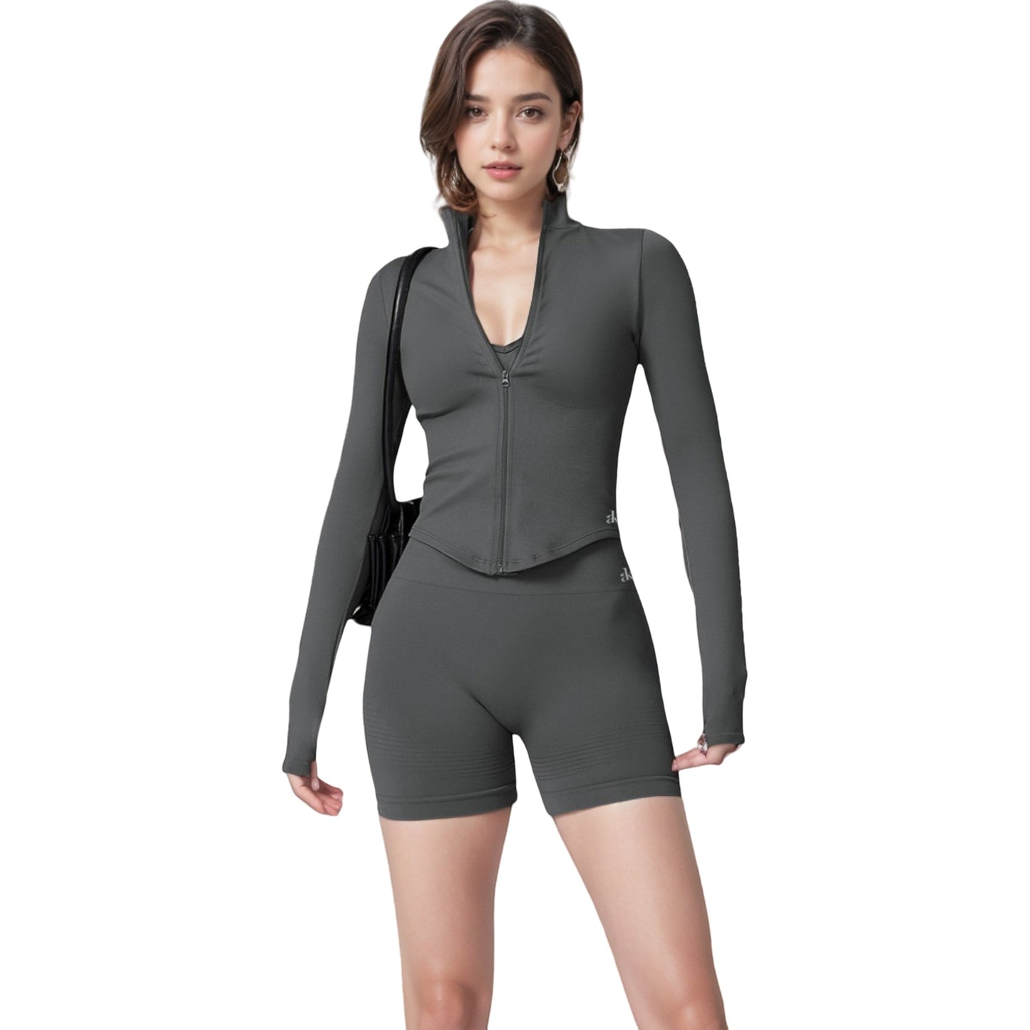 Anna-Kaci Women's Zip-Up Long Sleeve Activewear Jacket with Thumbholes and High Collar