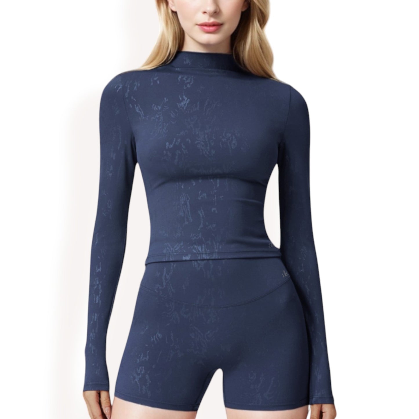 Anna-Kaci Women's High Neck Long Sleeve Active Top with Subtle Pattern