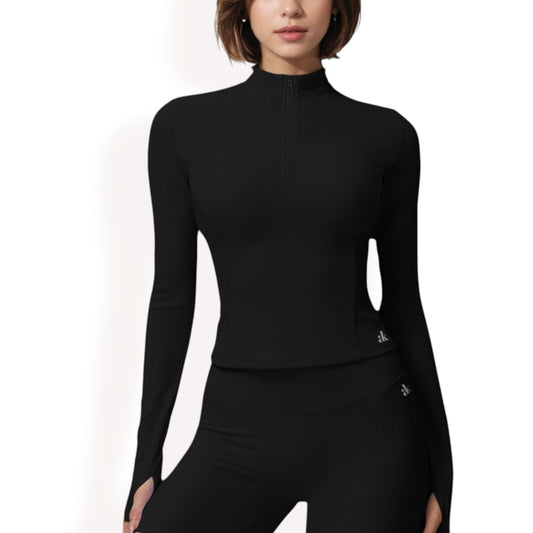 Anna-Kaci Women's Ribbed Long Sleeve Half-Zip Activewear Top
