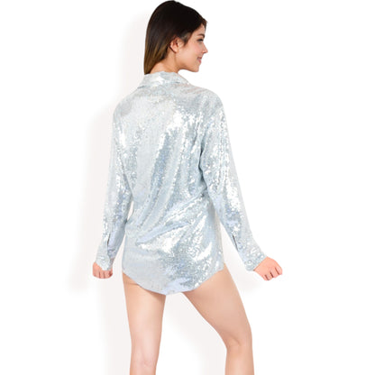 Anna-Kaci Women's Sequin Button-Down Shirt Dress with Long Sleeves