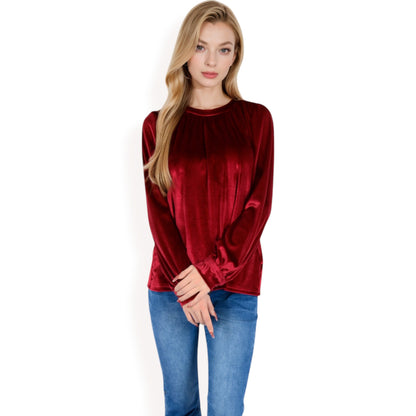 Anna-Kaci Women's Velvet Long Sleeve Top with Puff Shoulders