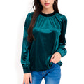 Anna-Kaci Women's Velvet Long Sleeve Top with Puff Shoulders