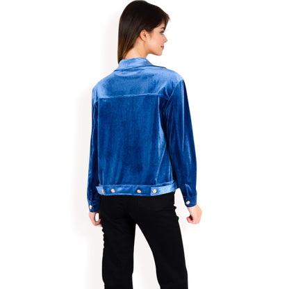 Anna-Kaci Women's Button-Up Velvet Jacket with Chest Pockets