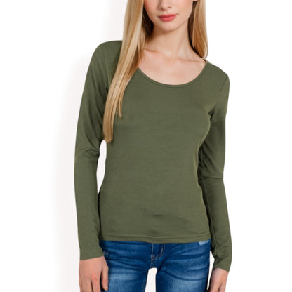 Anna-Kaci Women's Long Sleeve Scoop Neck Stretch Knit Top