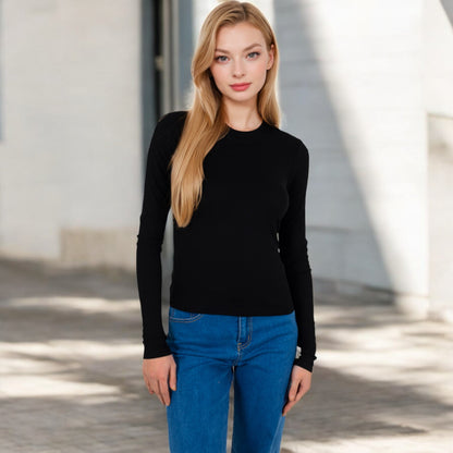 Anna-Kaci Women's Ribbed Long Sleeve Fitted Crew Neck Top