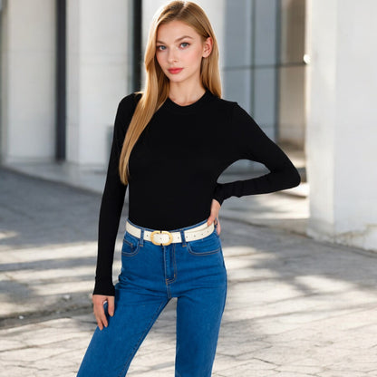 Anna-Kaci Women's Ribbed Long Sleeve Fitted Crew Neck Top