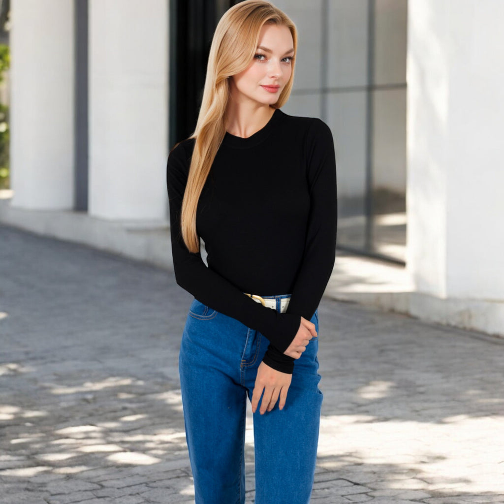 Anna-Kaci Women's Ribbed Long Sleeve Fitted Crew Neck Top