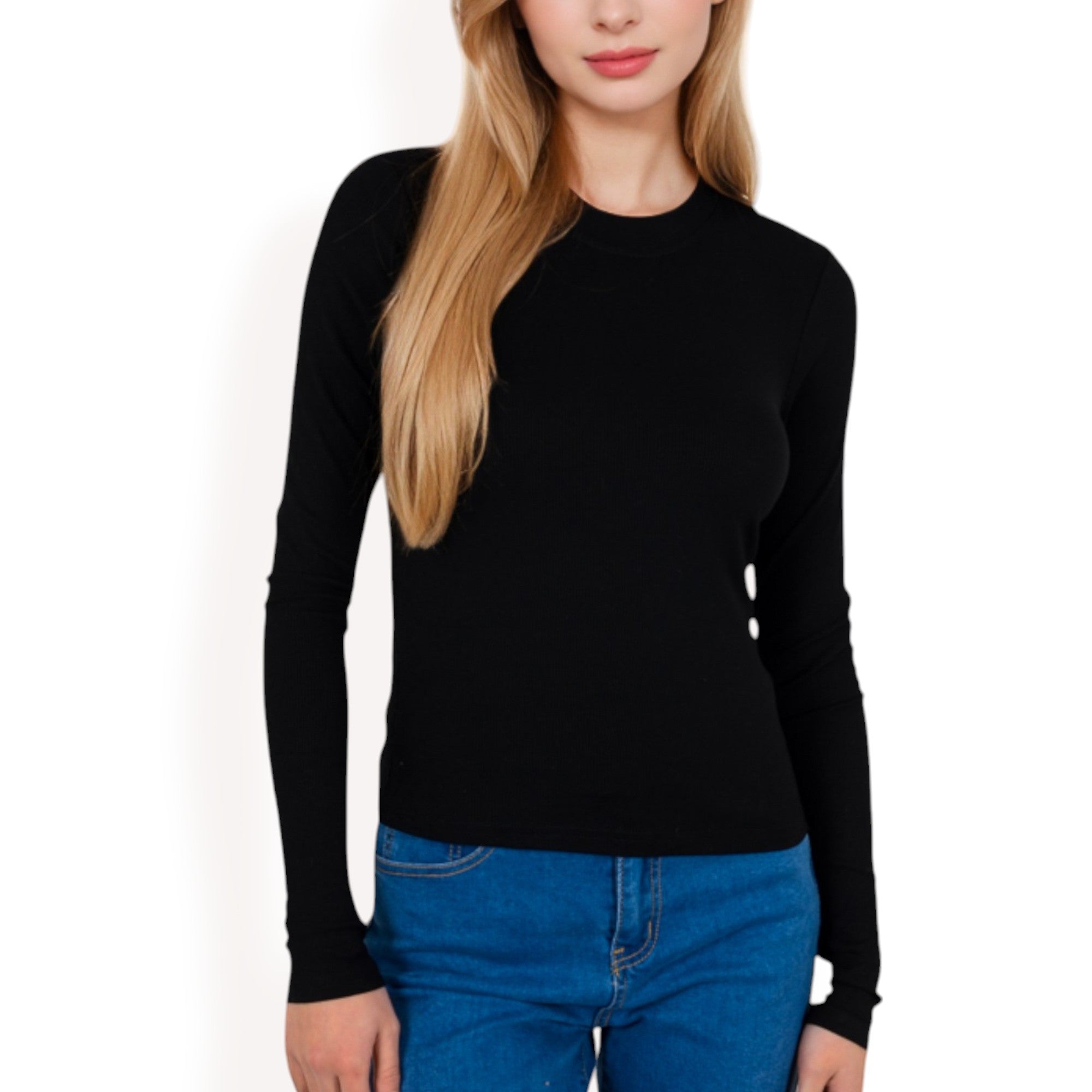 Anna-Kaci Women's Ribbed Long Sleeve Fitted Crew Neck Top