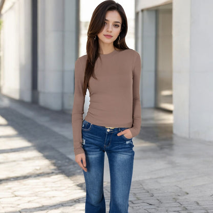Anna-Kaci Women's Ribbed Long Sleeve Fitted Crew Neck Top