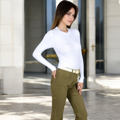 Anna-Kaci Women's Ribbed Long Sleeve Fitted Crew Neck Top