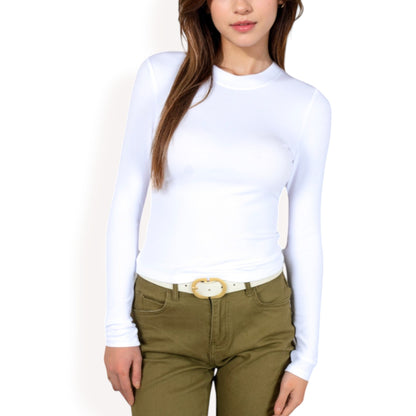 Anna-Kaci Women's Ribbed Long Sleeve Fitted Crew Neck Top