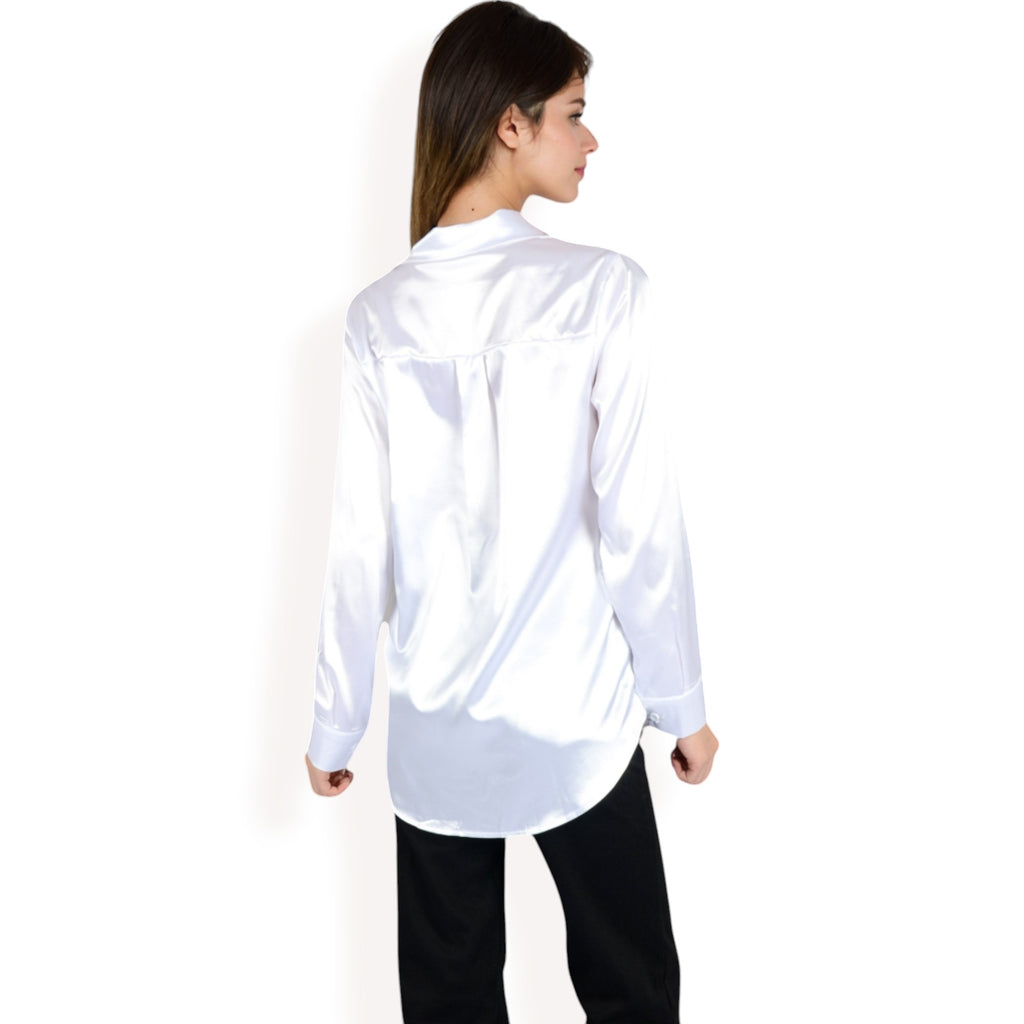 Anna-Kaci Women's Satin Pullover Top with Point Collar and Long Sleeves