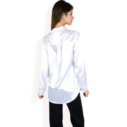 Anna-Kaci Women's Satin Pullover Top with Point Collar and Long Sleeves