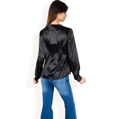Anna-Kaci Women's Satin V-Neck Blouse with Long Sleeves