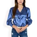 Anna-Kaci Women's Satin Long Sleeve Blouse with Button Front and V-Neckline