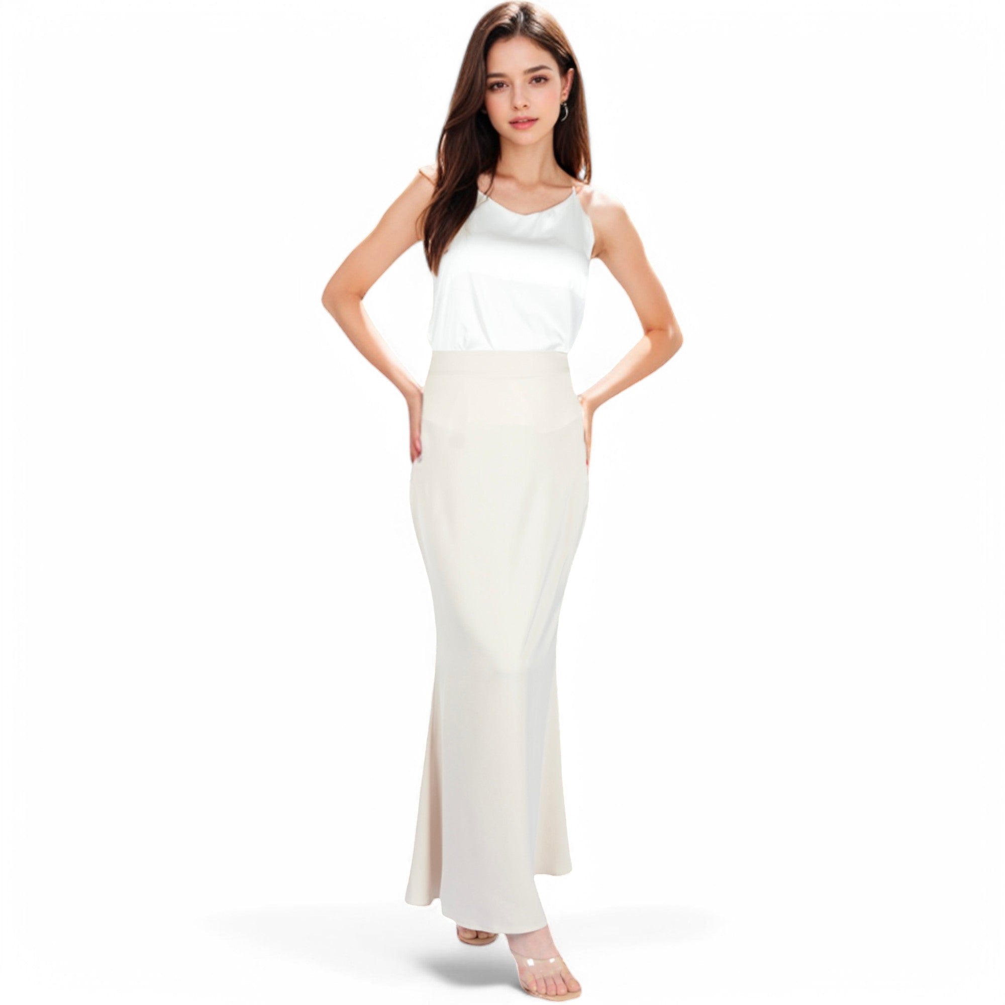 Anna-Kaci Women's Satin Maxi Skirt With High Waist And Flowing A-Line Design