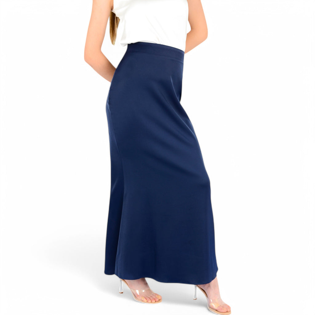 Anna-Kaci Women's Satin Maxi Skirt With High Waist And Flowing A-Line Design