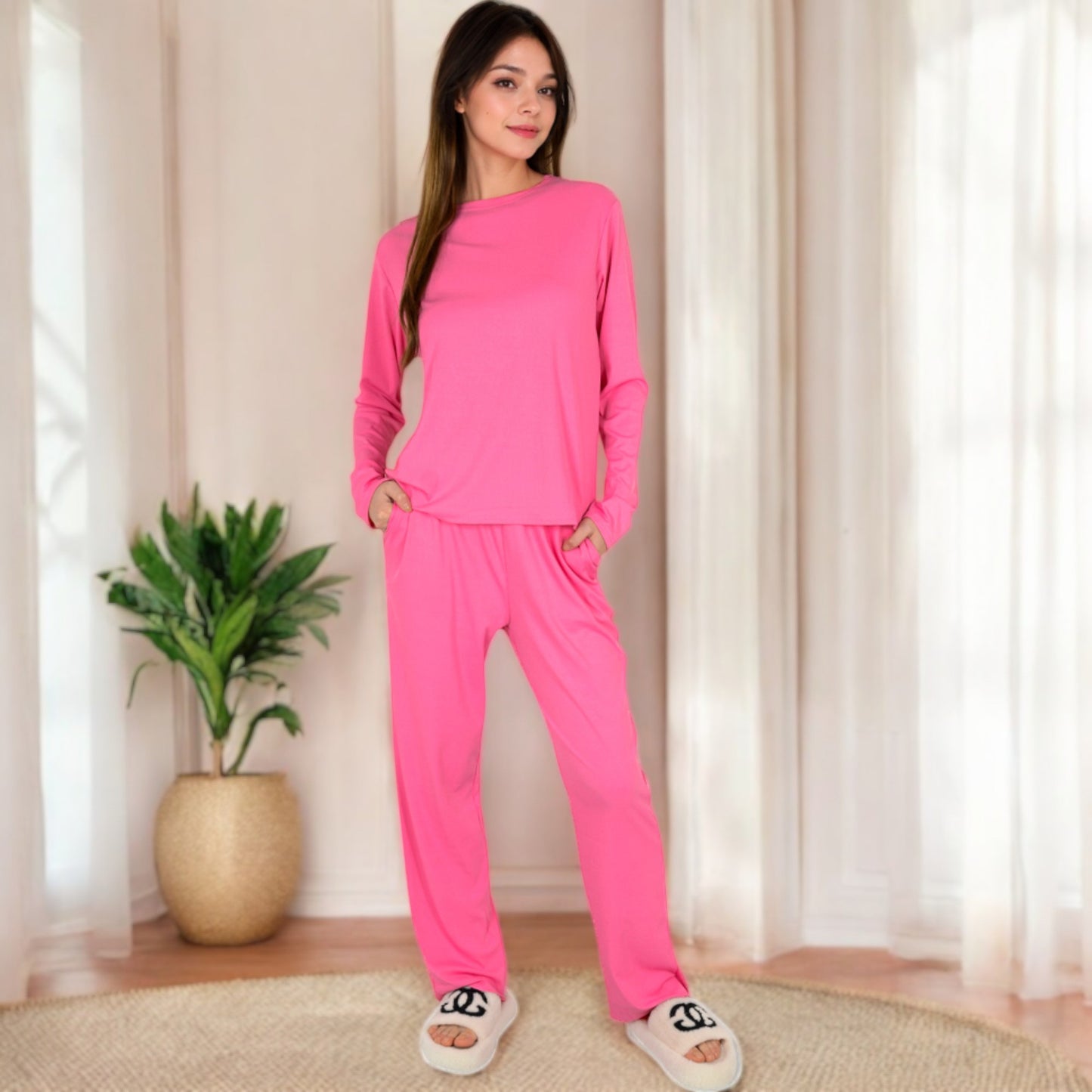 Anna-Kaci Women's Long Sleeve Pajama Set with Relaxed Fit and Soft Fabric