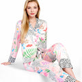 Anna-Kaci Women's Satin Pink Leopard Print Pajama Set with Button-Up Long Sleeve Top and Relaxed Fit Pants