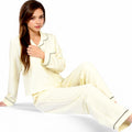 Anna-Kaci Women's Textured Pajama Set with Long Sleeve Button-Up Top and Contrast Piping Details