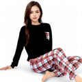 Anna-Kaci Women's Plaid Pajama Set with Long Sleeve Pocket Top and Relaxed Fit Elastic Waist Pants- Black,Small