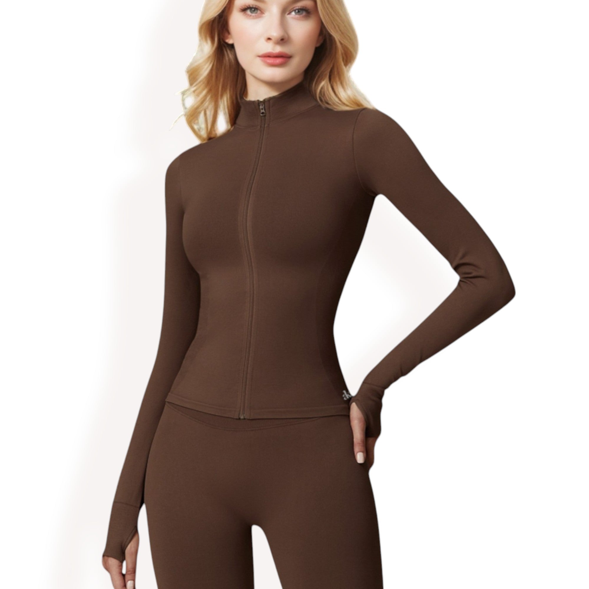 Anna-Kaci Women's Long Sleeve Full Zip Sports Jacket with High Collar and Slim Fit Design
