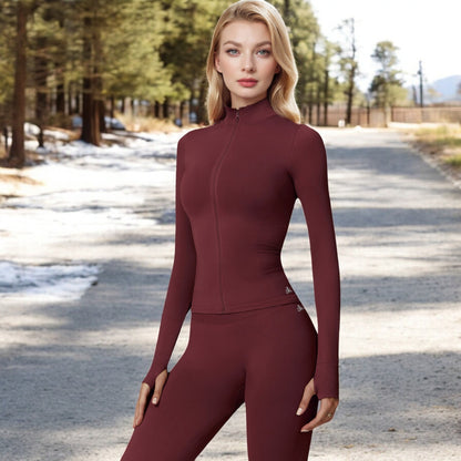 Anna-Kaci Women's Long Sleeve Full Zip Sports Jacket with High Collar and Slim Fit Design