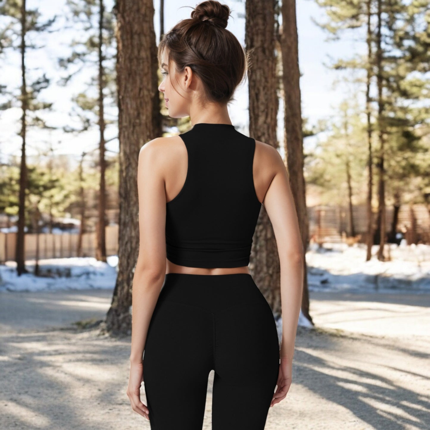 Anna-Kaci Women's High Neck Athletic Crop Top with Racerback Design and Stretchy Fabric for Activewear