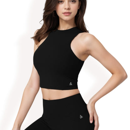Anna-Kaci Women's High Neck Athletic Crop Top with Racerback Design and Stretchy Fabric for Activewear