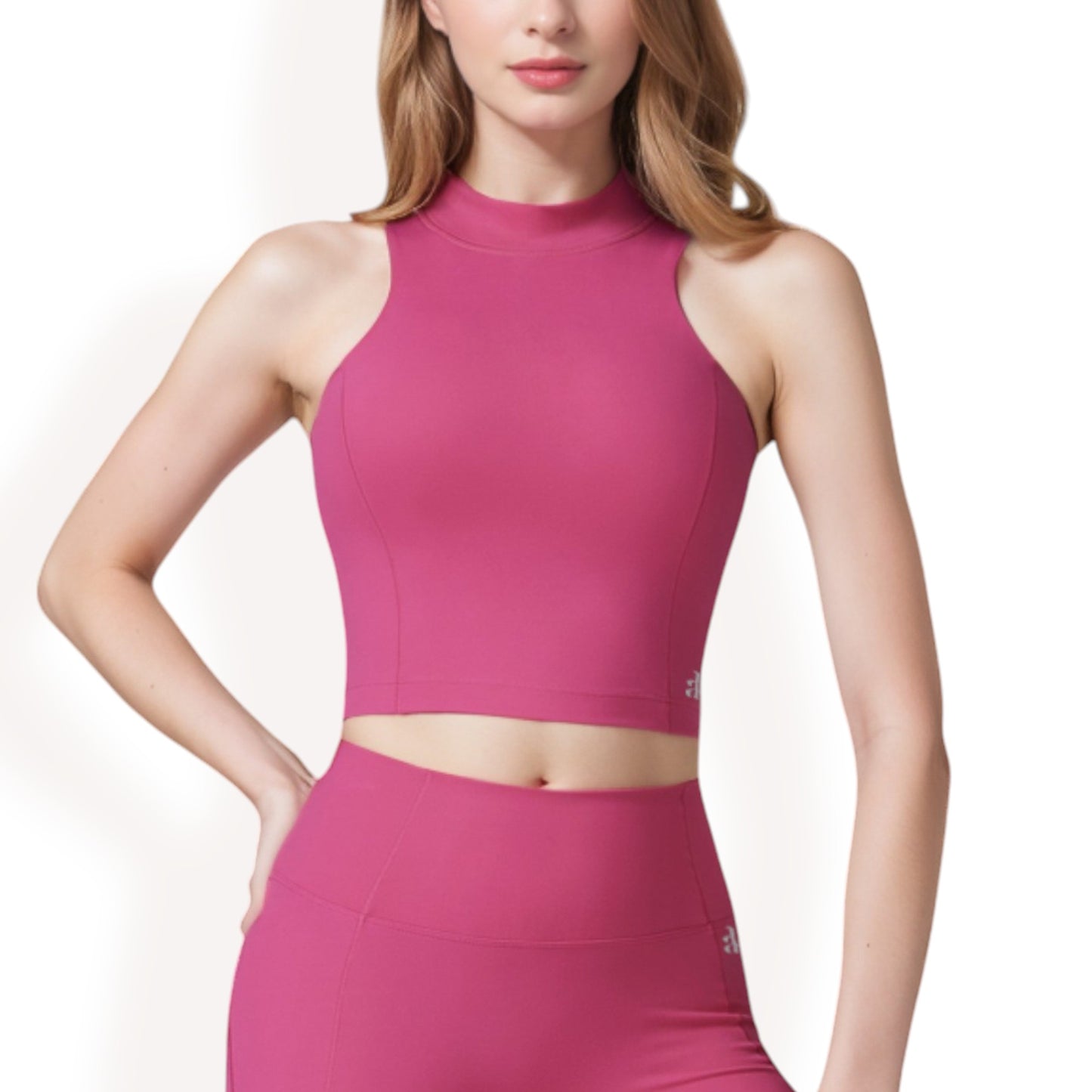 Anna-Kaci Women's High Neck Athletic Crop Top with Racerback Design and Stretchy Fabric for Activewear
