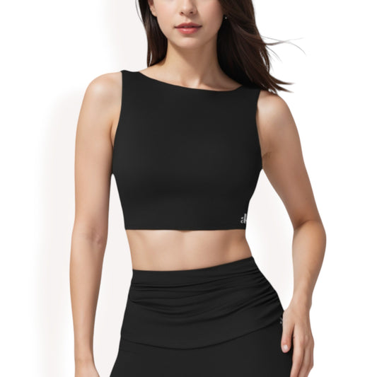 Anna-Kaci Women's Sleeveless Crop Top with High Neckline