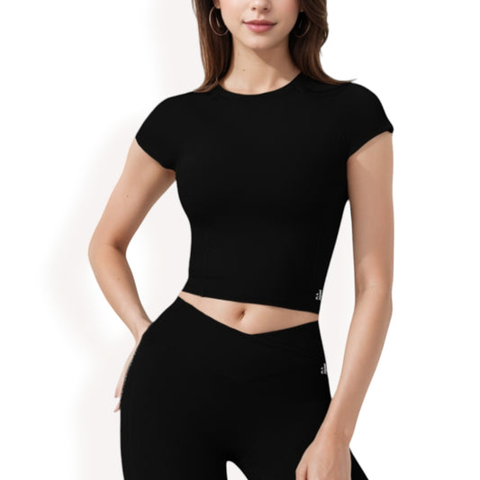 Anna-Kaci Women's Short Sleeve Cropped Activewear Top with Fitted Silhouette