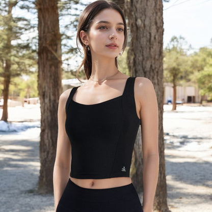 Anna-Kaci Women's Ribbed Square Neck Cropped Tank Top