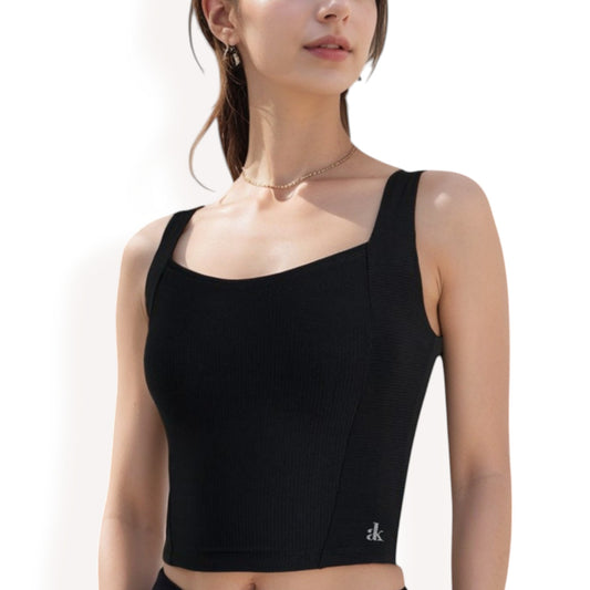 Anna-Kaci Women's Ribbed Square Neck Cropped Tank Top
