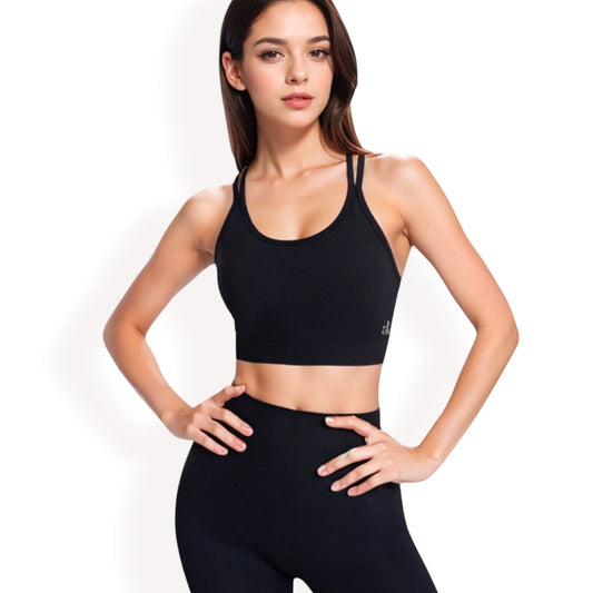 Anna-Kaci Women's Ribbed Seamless Sports Bra with Crisscross Back