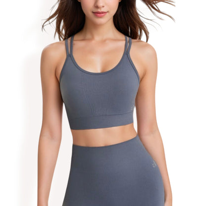 Anna-Kaci Women's Ribbed Seamless Sports Bra with Crisscross Back