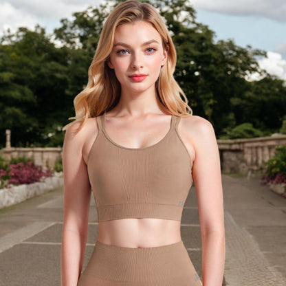 Anna-Kaci Women's Ribbed Seamless Sports Bra with Crisscross Back