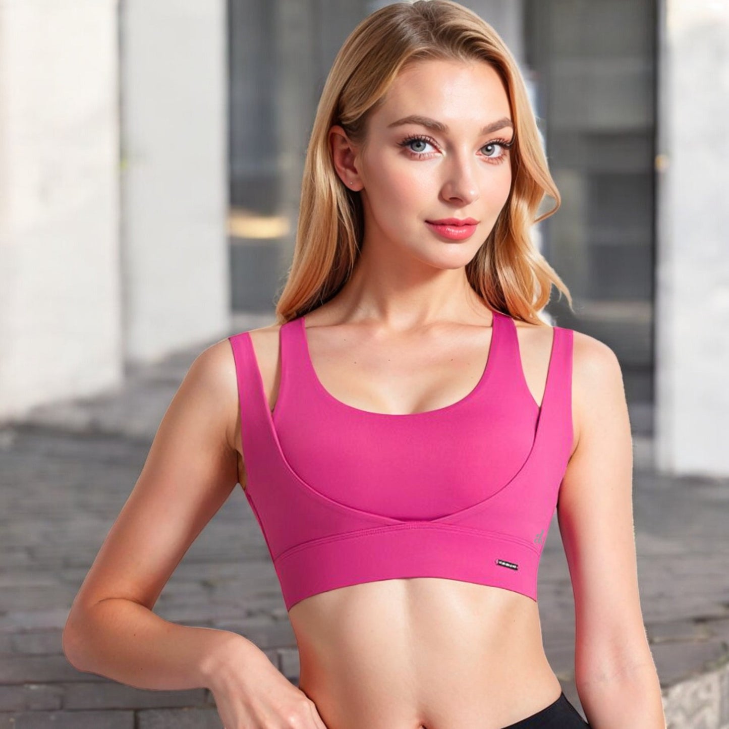 Anna-Kaci Women's Double Strap Scoop Neck Sports Bra with Wide Underband