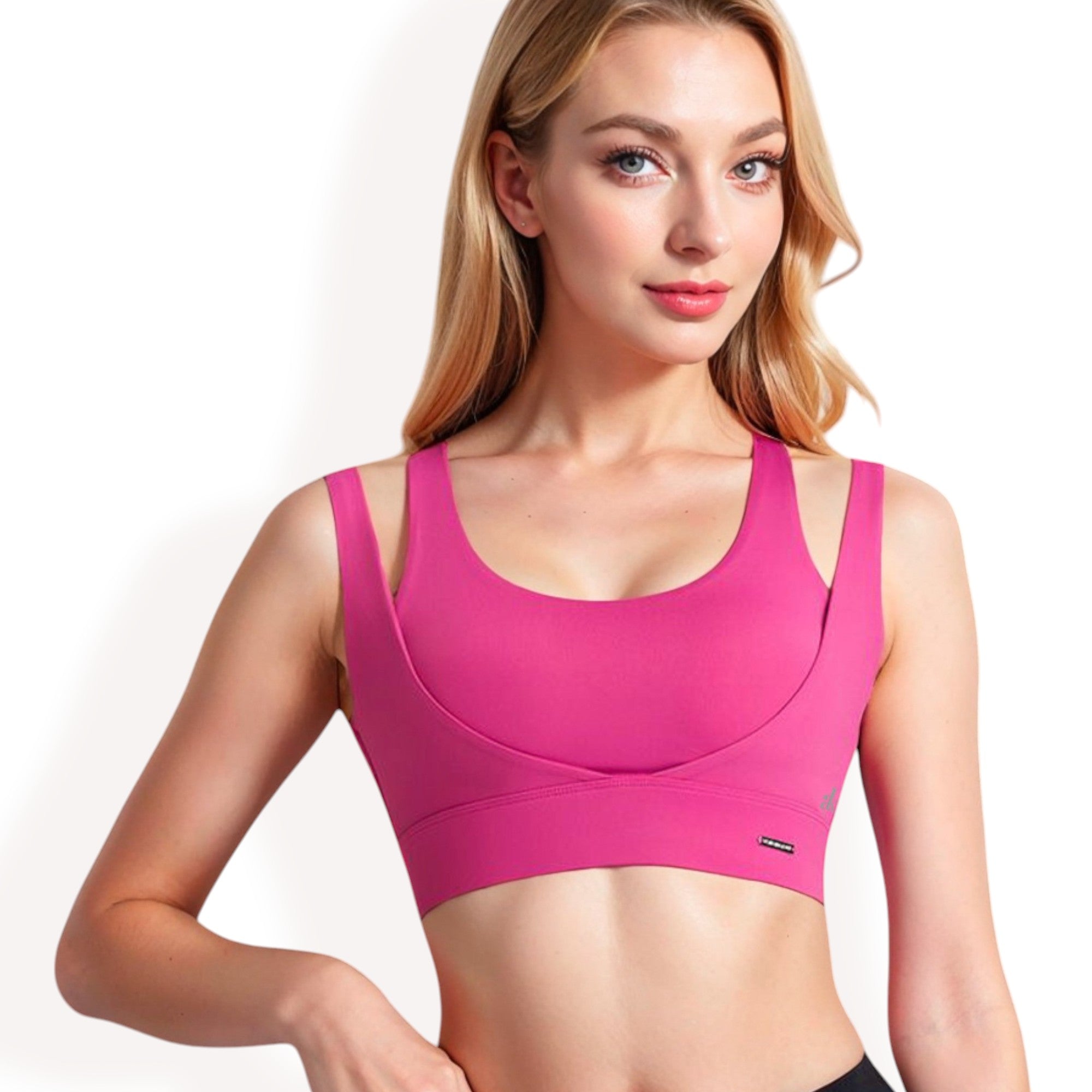 Anna-Kaci Women's Double Strap Scoop Neck Sports Bra with Wide Underband