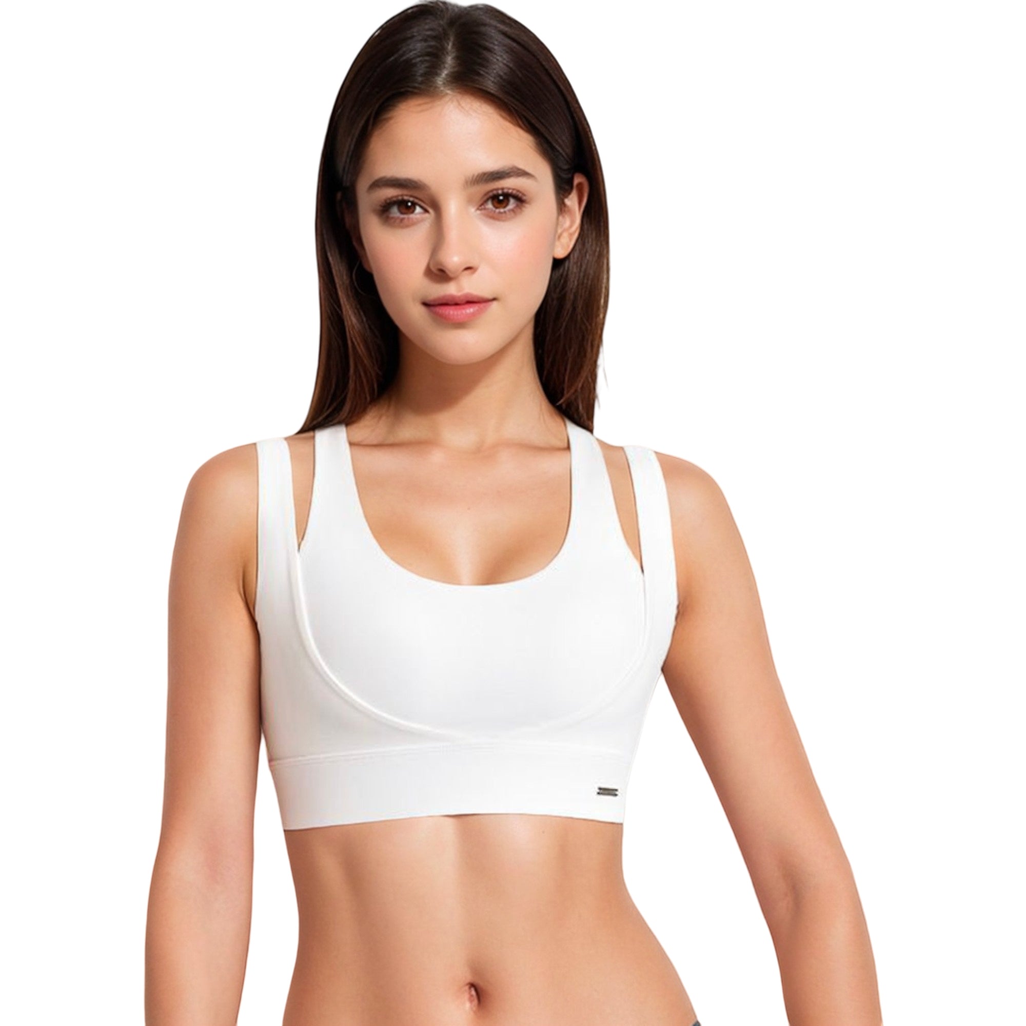 Anna-Kaci Women's Double Strap Scoop Neck Sports Bra with Wide Underband