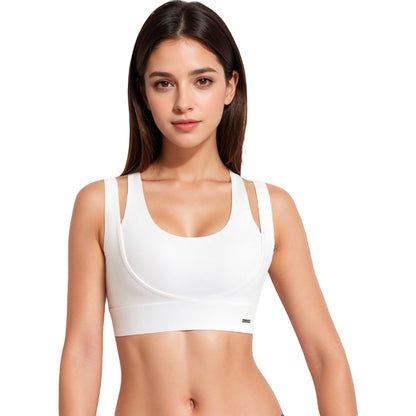 Anna-Kaci Women's Double Strap Scoop Neck Sports Bra with Wide Underband