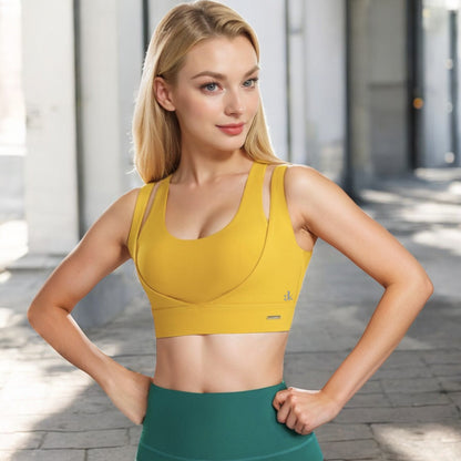 Anna-Kaci Women's Double Strap Scoop Neck Sports Bra with Wide Underband