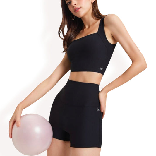 Anna-Kaci Women's High-Waisted Ribbed Shorts with Crisscross Back Detail