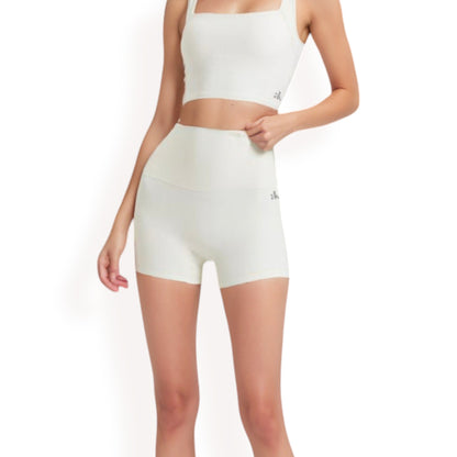 Anna-Kaci Women's High-Waisted Ribbed Shorts with Crisscross Back Detail