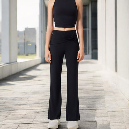 Anna-Kaci Women's High-Waisted Flare Pants with Twist Knot Detail
