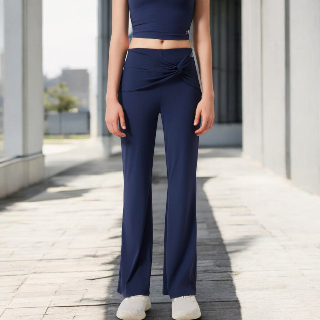 Anna-Kaci Women's High-Waisted Flare Pants with Twist Knot Detail