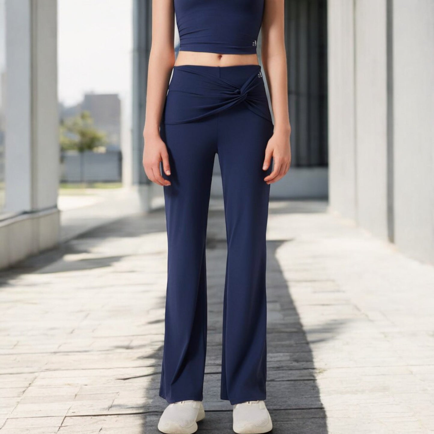 Anna-Kaci Women's High-Waisted Flare Pants with Twist Knot Detail