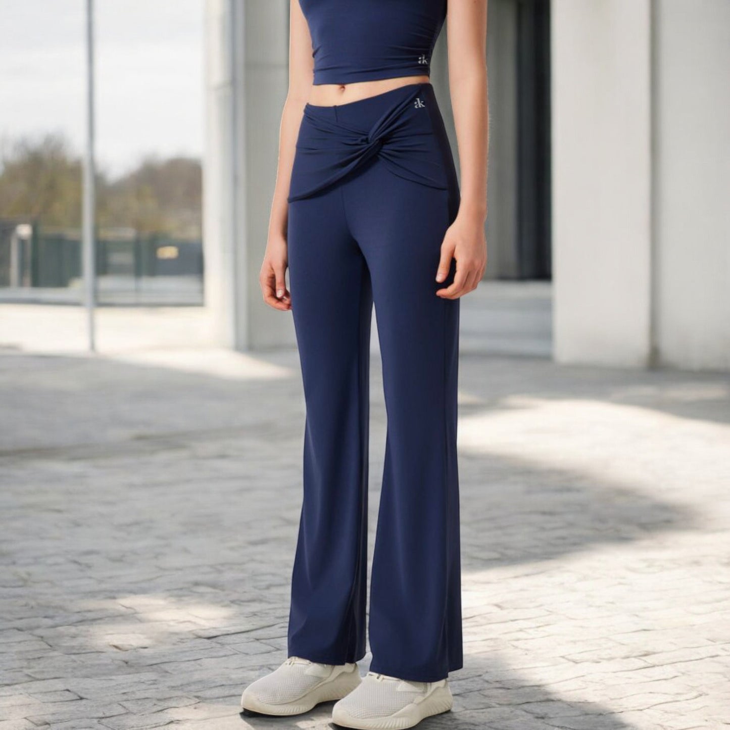 Anna-Kaci Women's High-Waisted Flare Pants with Twist Knot Detail
