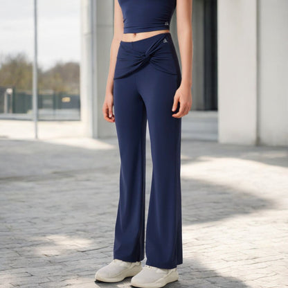 Anna-Kaci Women's High-Waisted Flare Pants with Twist Knot Detail